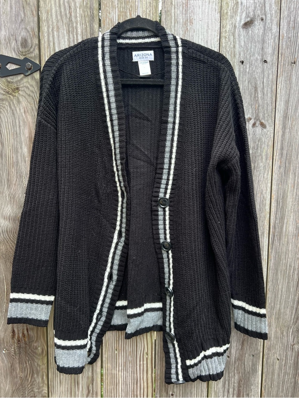 Arizona Jean Co. Vintage Y2K Black white Stripe Cardigan Sweater Women’s Large